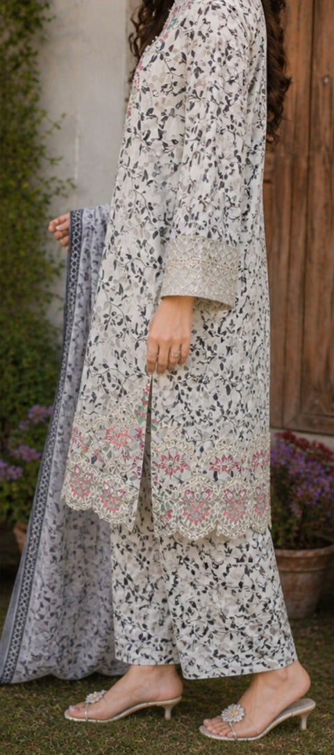 Grey Floral Elegance Lawn Suit