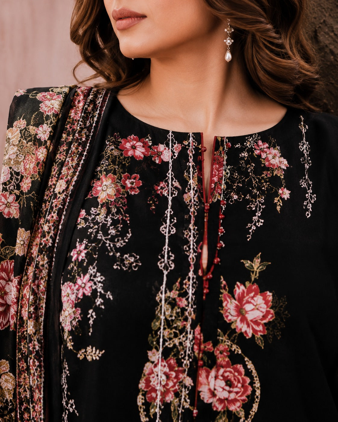 Midnight Bloom Floral Printed Lawn Suit – 3 Piece Unstitched