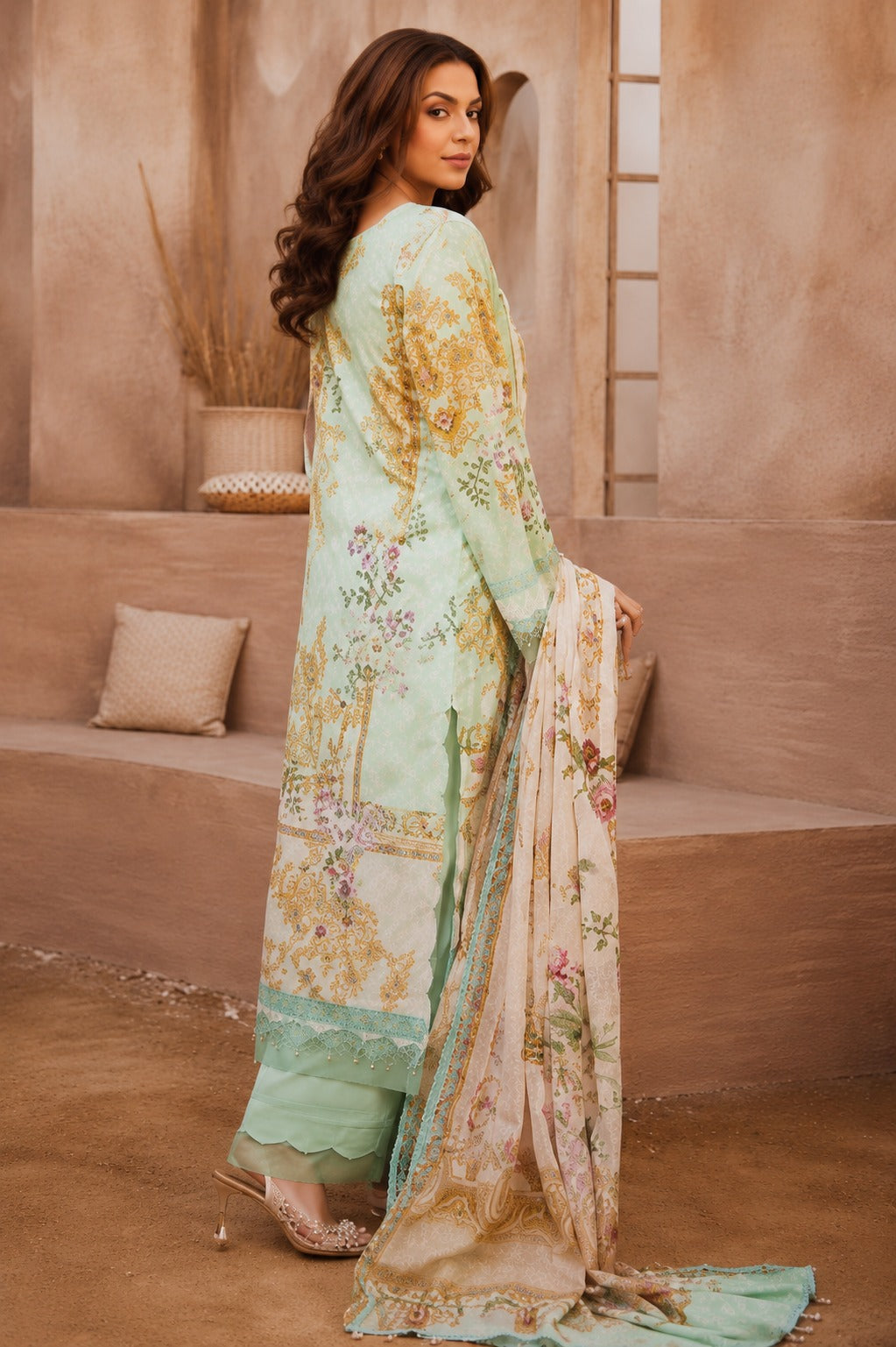 Mint Blossom Luxury Printed Lawn Suit – 3 Piece