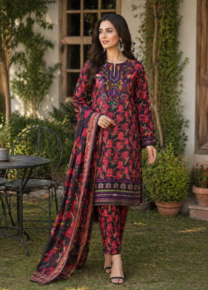 Midnight Crimson Floral Luxe Suit