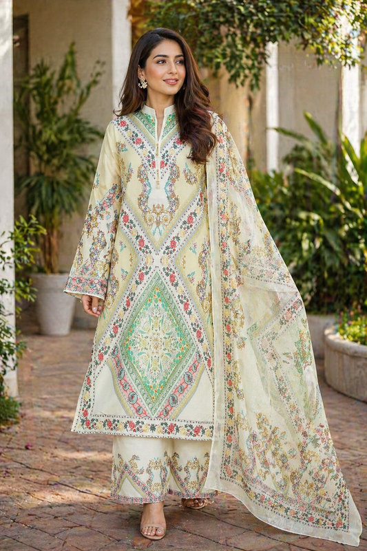 Pastel Garden Elegance 3-Piece Lawn Suit