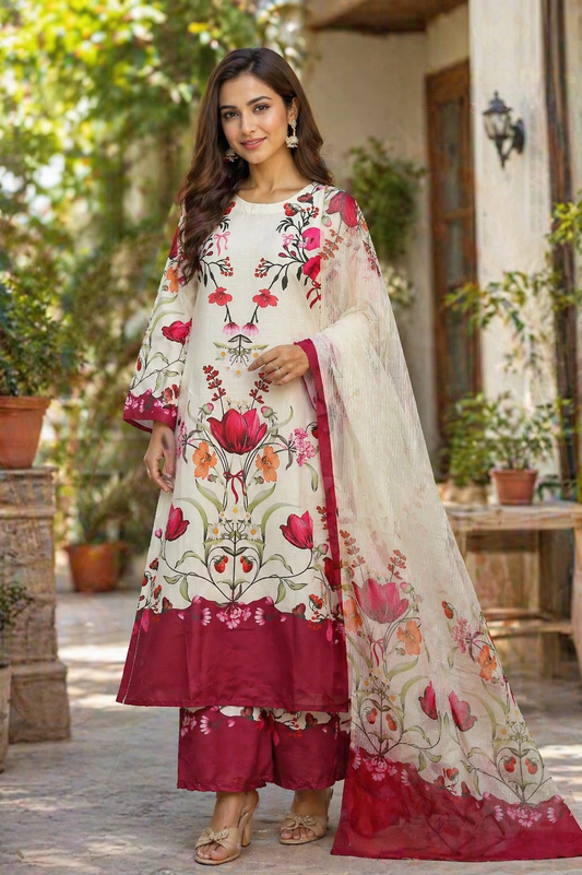 Rose Garden Elegance Lawn Suit – 3 Piece