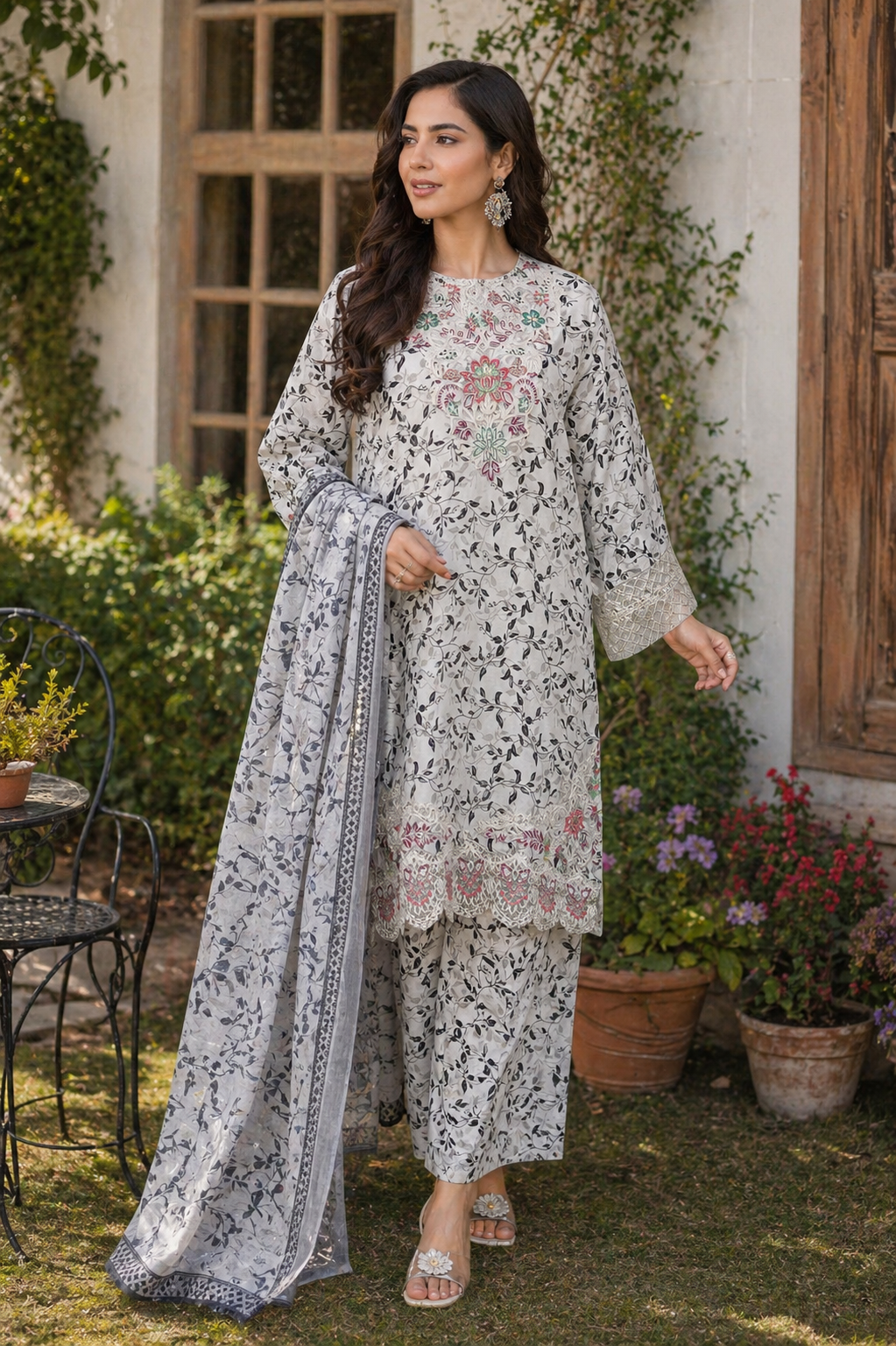 Grey Floral Elegance Lawn Suit