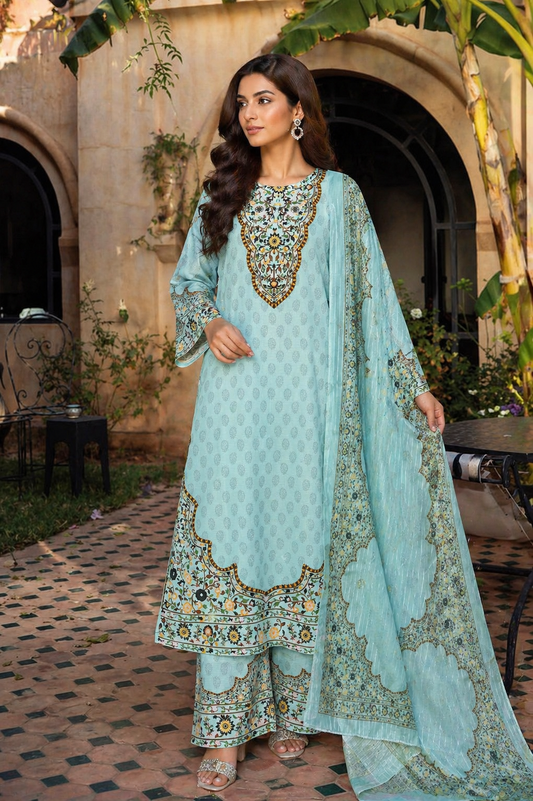 Aqua Serenity Embroidered 3-Piece Suit