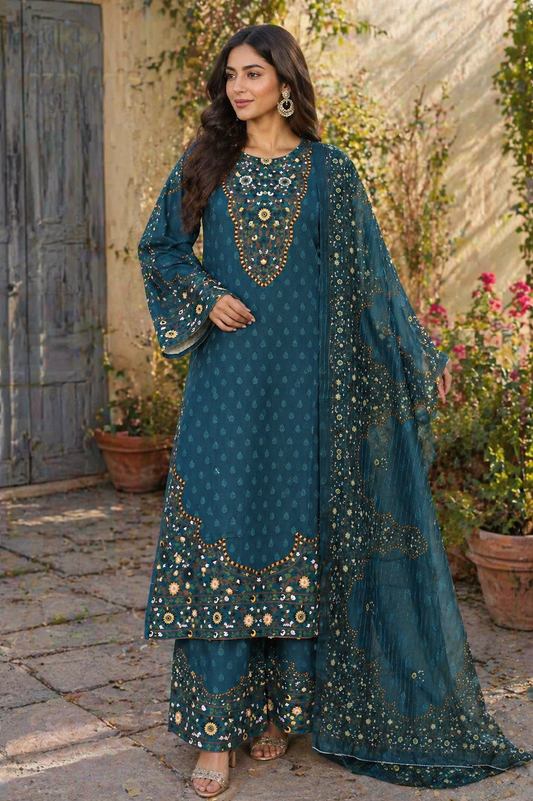 Emerald Dusk Embroidered 3-Piece Suit