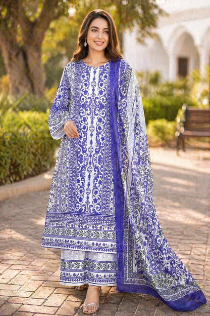 Royal Indigo Elegance 3-Piece Lawn Suit