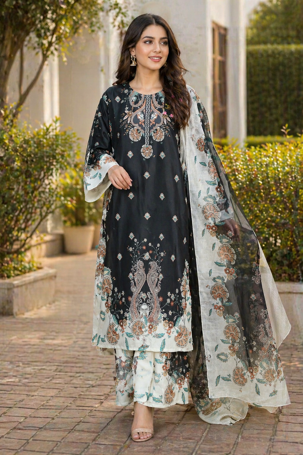 Midnight Noir Printed Lawn 3-Piece Suit