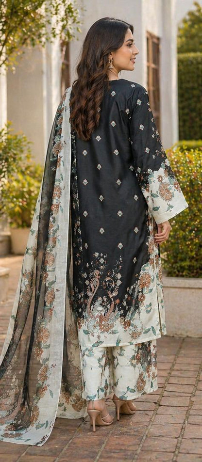 Midnight Noir Printed Lawn 3-Piece Suit