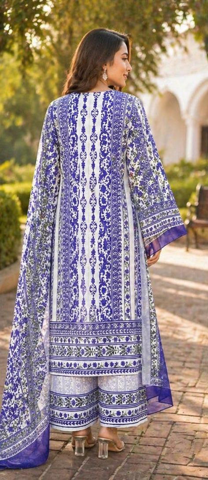 Royal Indigo Elegance 3-Piece Lawn Suit