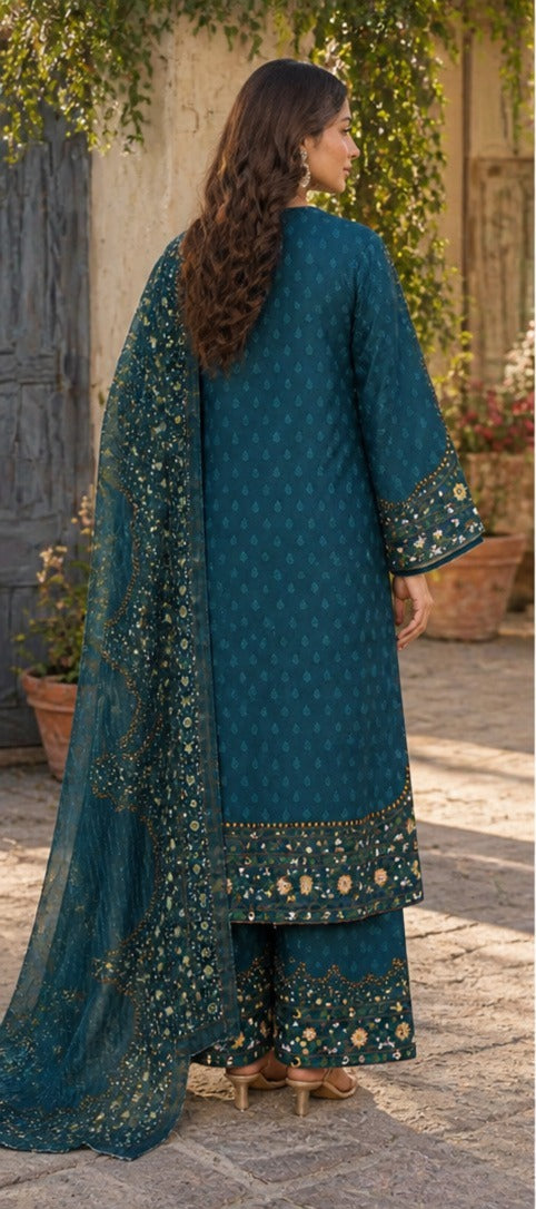 Emerald Dusk Embroidered 3-Piece Suit