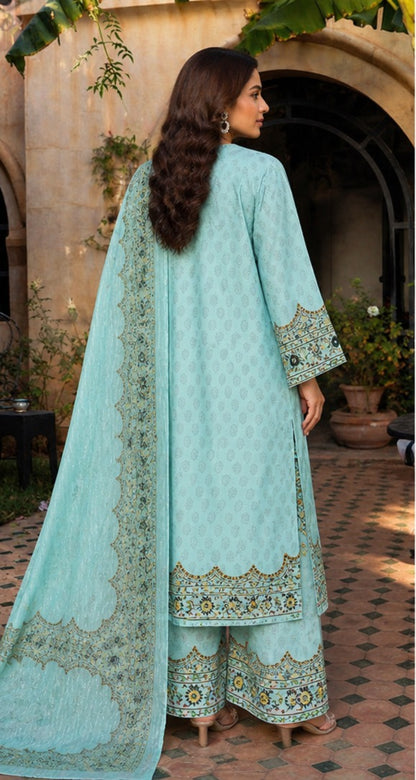 Aqua Serenity Embroidered 3-Piece Suit