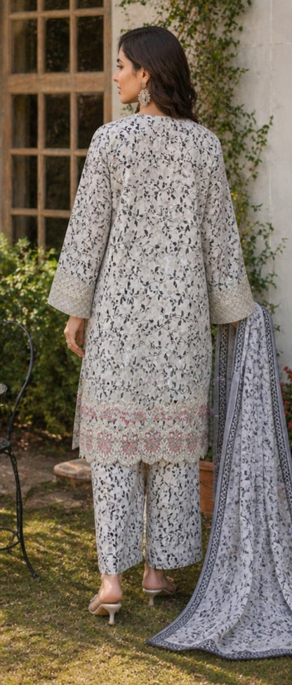 Grey Floral Elegance Lawn Suit