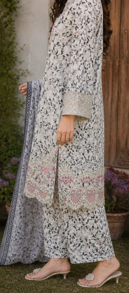 Grey Floral Elegance Lawn Suit