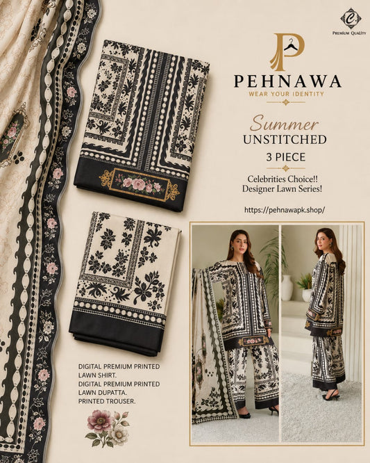 Ivory Noir – Summer Unstitched 3 Piece