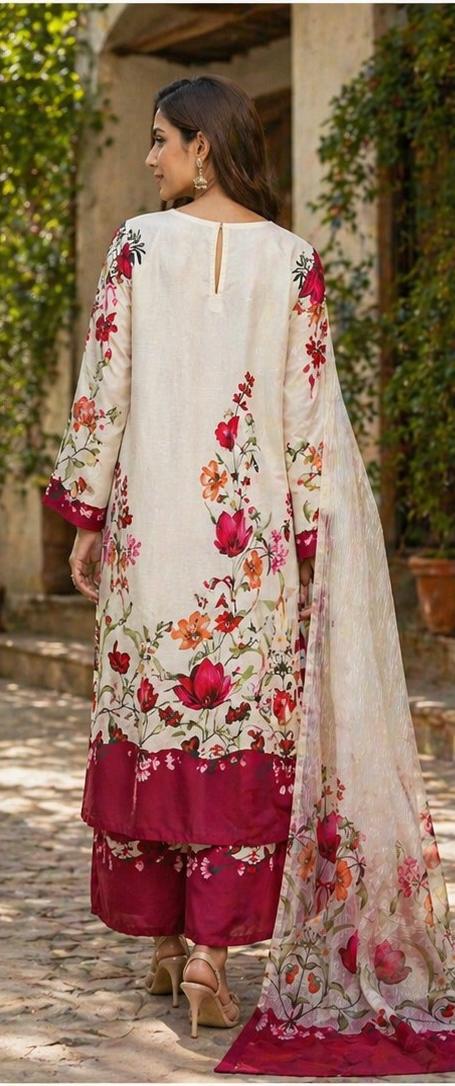 Rose Garden Elegance Lawn Suit – 3 Piece