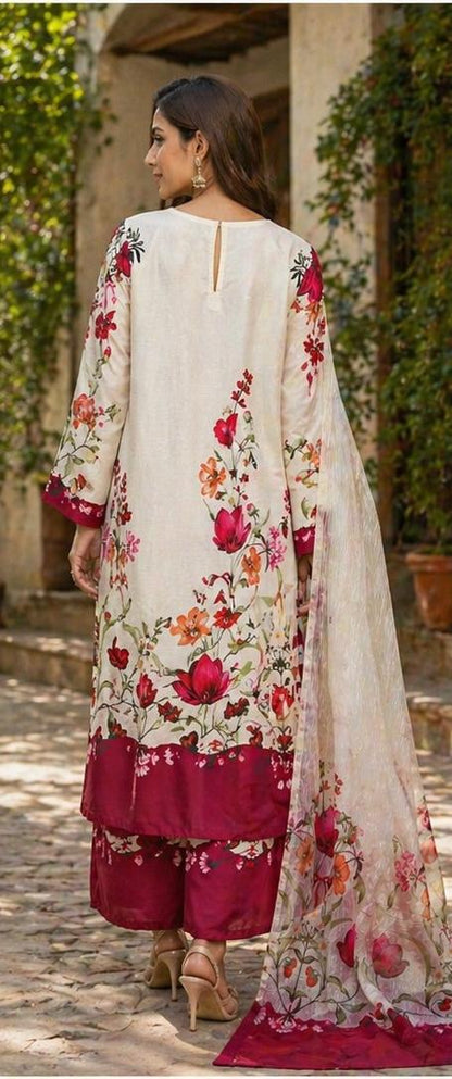 Rose Garden Elegance Lawn Suit – 3 Piece