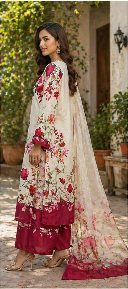 Rose Garden Elegance Lawn Suit – 3 Piece
