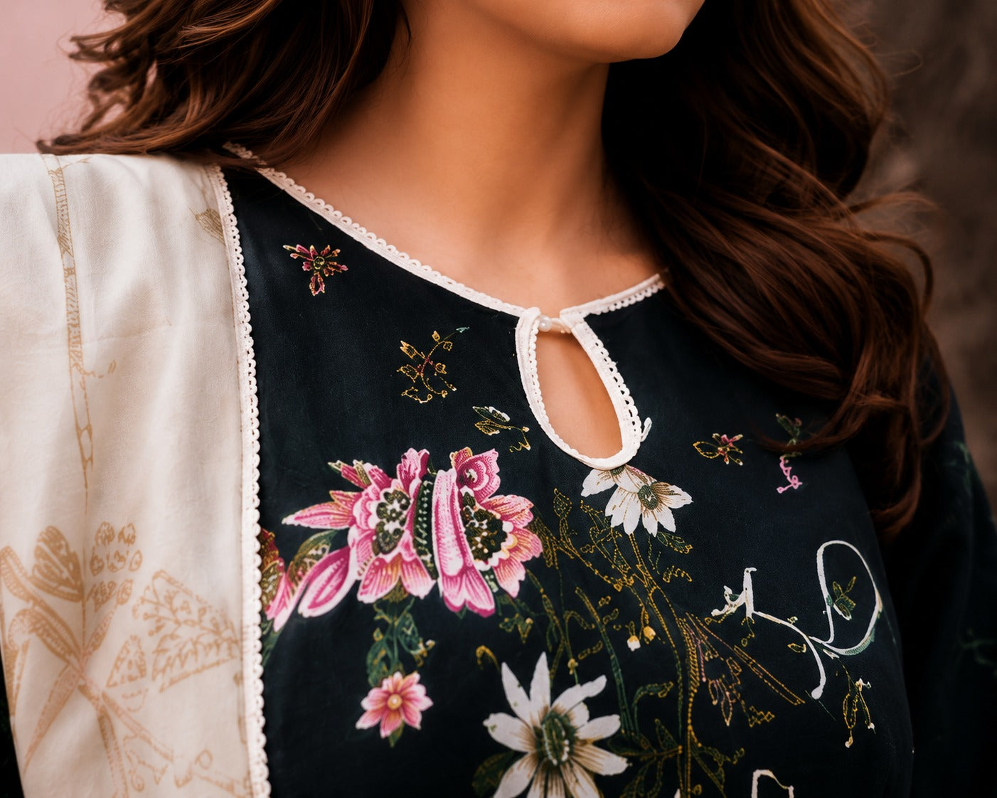 Midnight Blossom Luxury Printed 3-Piece Suit