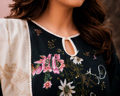 Midnight Blossom Luxury Printed 3-Piece Suit