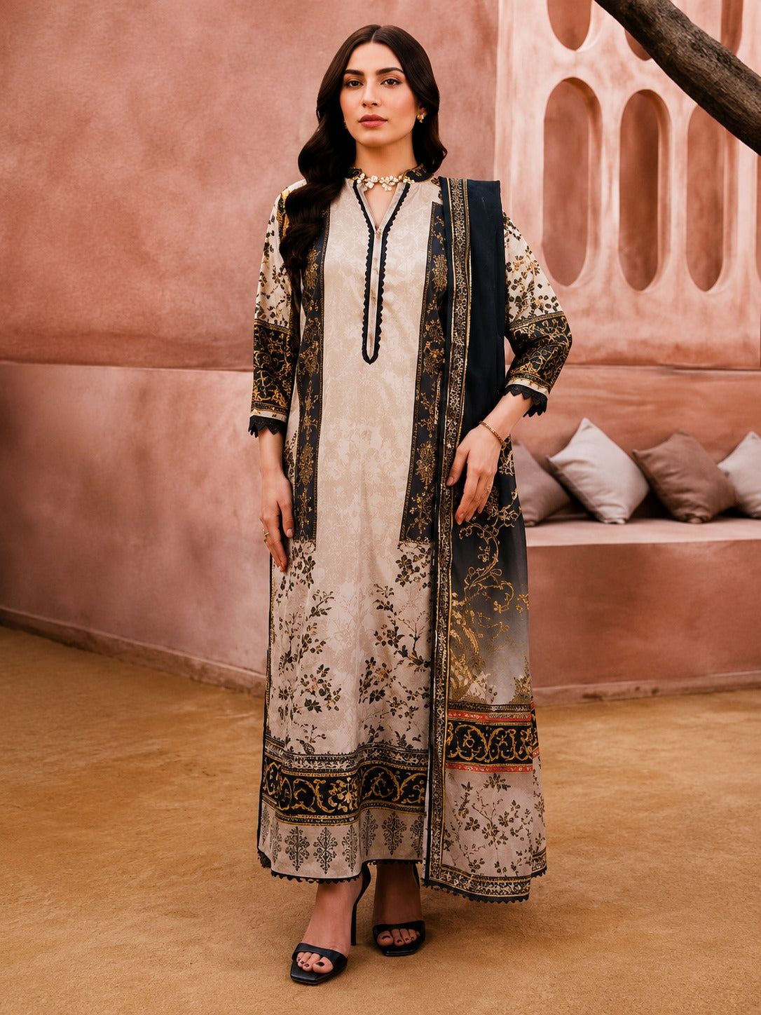 Noir Elegance Printed Lawn Suit – 3 Piece Unstitched