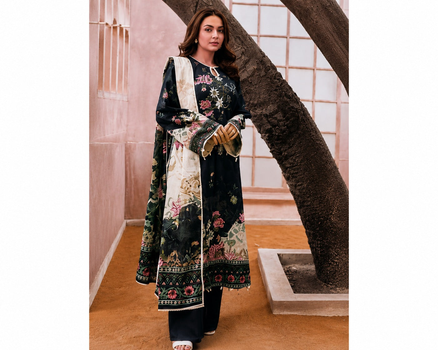 Midnight Blossom Luxury Printed 3-Piece Suit