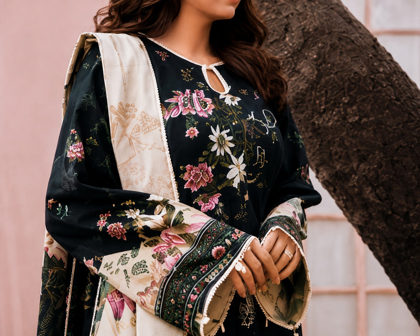 Midnight Blossom Luxury Printed 3-Piece Suit