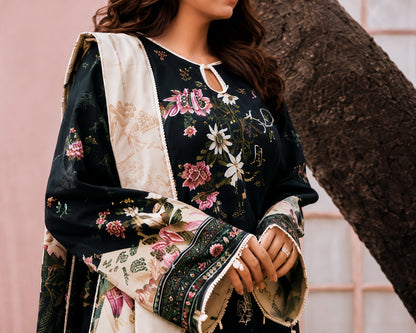 Midnight Blossom Luxury Printed 3-Piece Suit