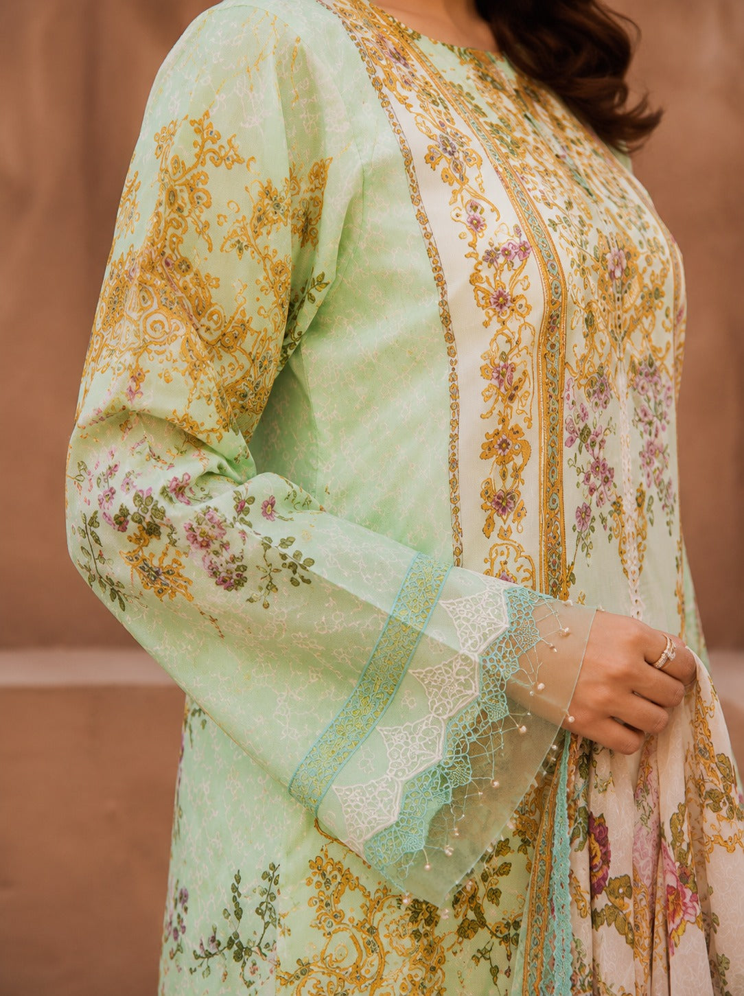 Mint Blossom Luxury Printed Lawn Suit – 3 Piece