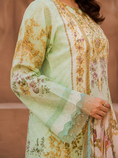 Mint Blossom Luxury Printed Lawn Suit – 3 Piece