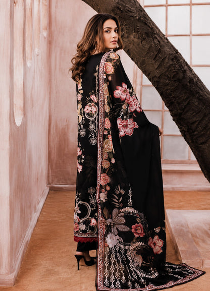 Midnight Bloom Floral Printed Lawn Suit – 3 Piece Unstitched